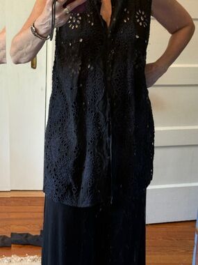 Johnny Was Black Eyelet Sleeveless Tunic Dress